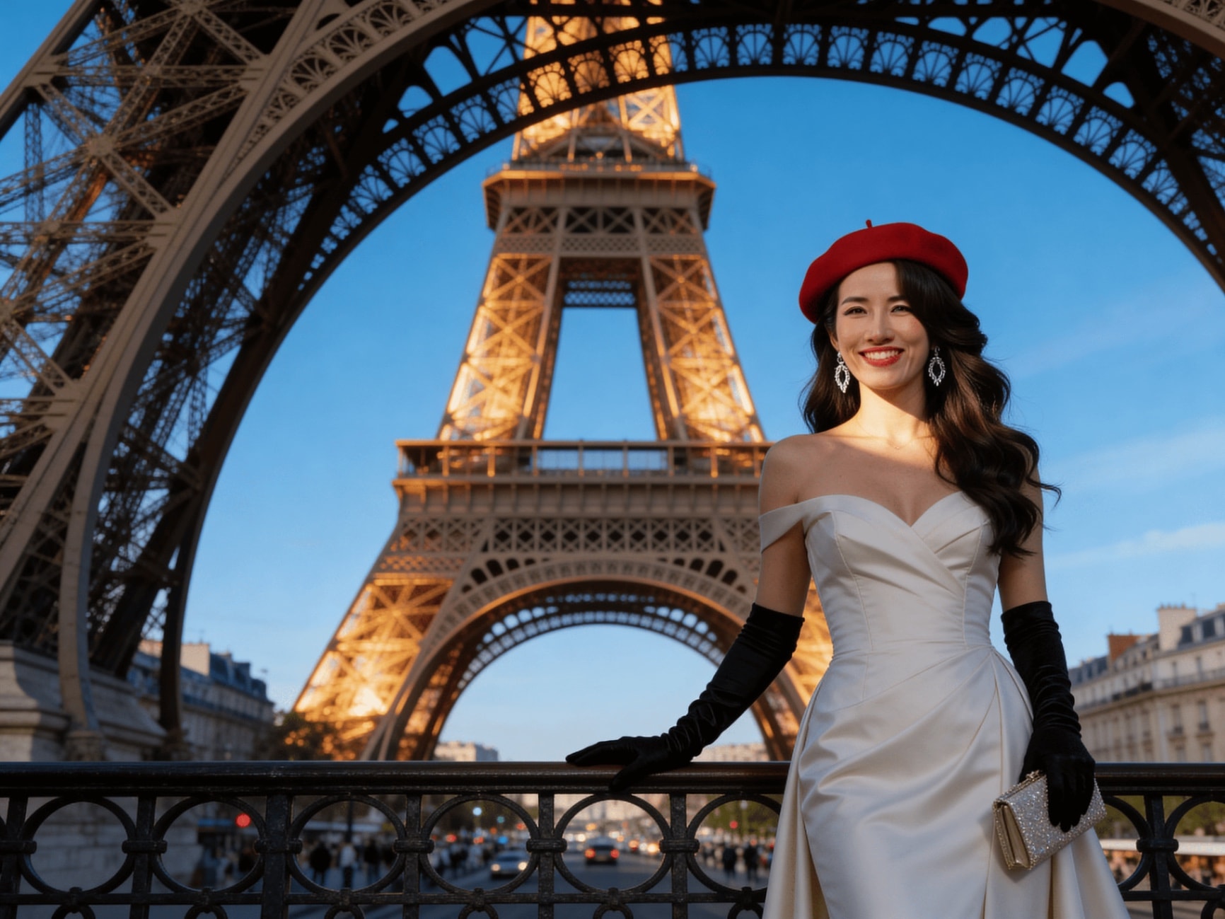 Tháp Eiffel, váy trắng